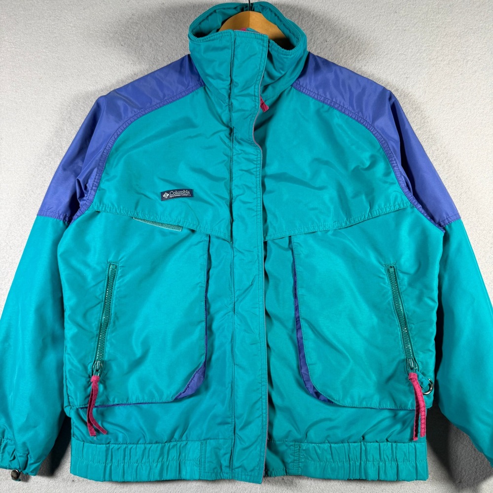 Vintage Columbia Sportswear Colorblock Windbreaker Jacket Teal Purple Pink Med